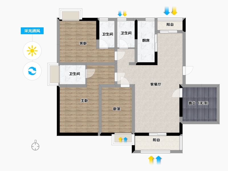 江苏省-苏州市-巴黎春天-116.00-户型库-采光通风