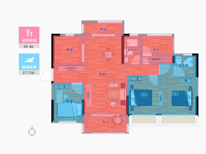 广东省-清远市-碧桂园十里江湾-93.00-户型库-动静分区