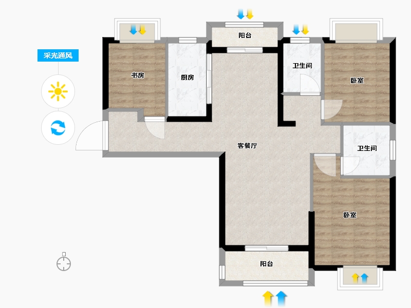 湖北省-武汉市-武地融创金麟壹号-95.00-户型库-采光通风