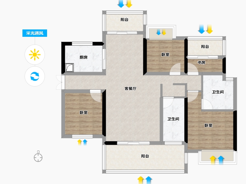 湖南省-郴州市-湖南建工东玺台-98.25-户型库-采光通风