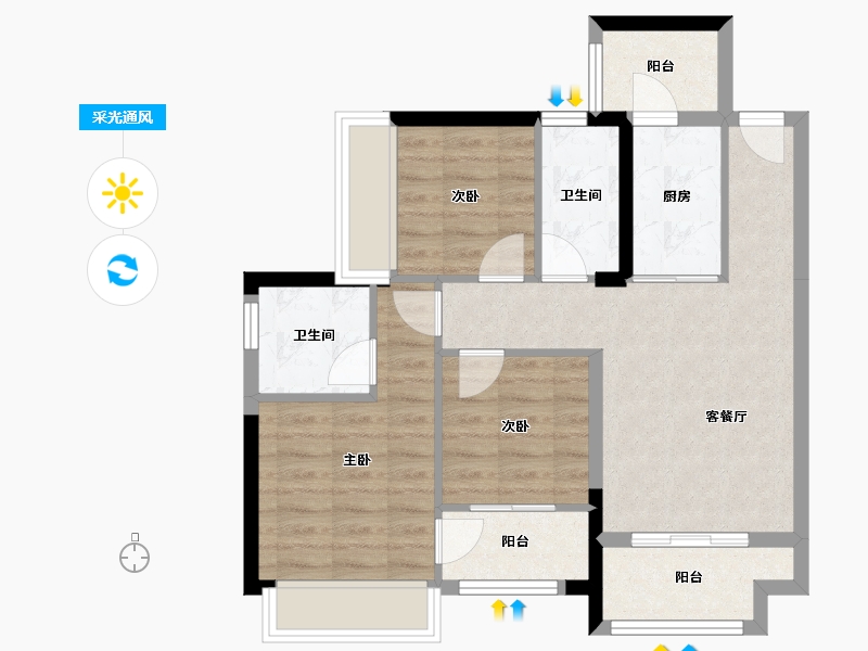 广东省-深圳市-中骏云景府-69.34-户型库-采光通风