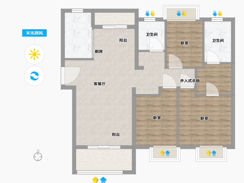 湖北省-武汉市-武地融创金麟壹号-93.00-户型库-采光通风