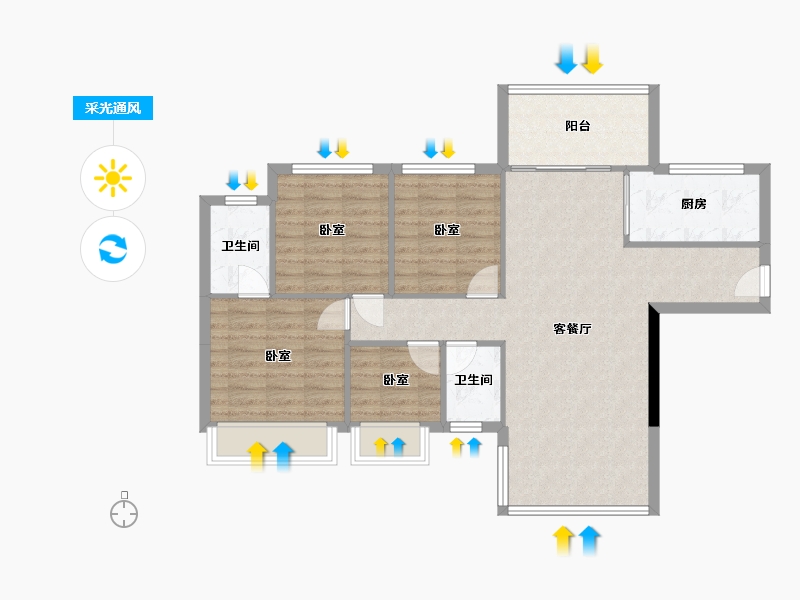 广东省-江门市-翔龙雅轩-88.64-户型库-采光通风