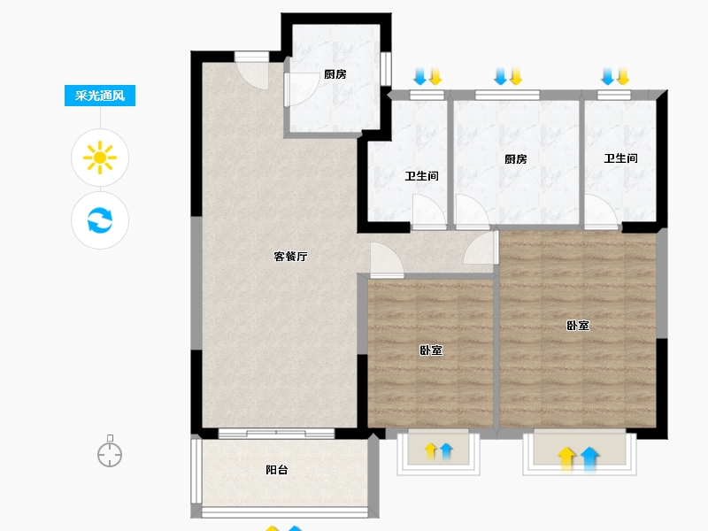 浙江省-温州市-新力琥珀园-88.10-户型库-采光通风