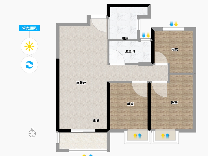 湖北省-武汉市-武地融创金麟壹号-78.58-户型库-采光通风