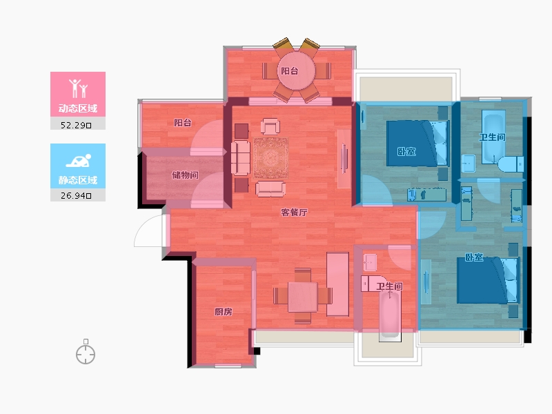 广东省-珠海市-佳兆业·水岸华都·悦港湾-70.89-户型库-动静分区