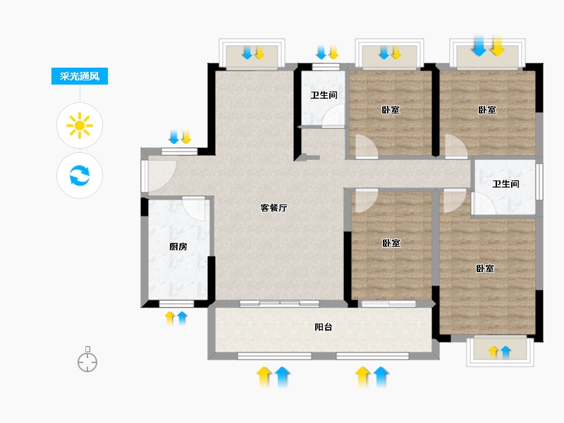 湖南省-岳阳市-德龙·东城华府-108.61-户型库-采光通风