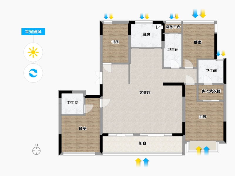 浙江省-嘉兴市-绿城华景川澜园-128.15-户型库-采光通风