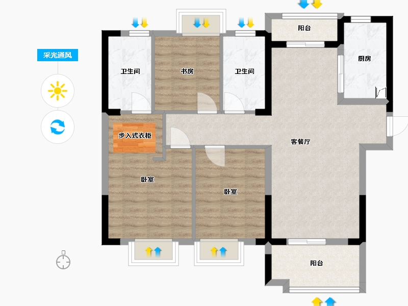 湖北省-武汉市-武地融创锦上公馆-89.00-户型库-采光通风