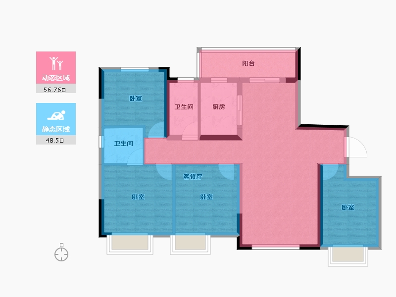 湖南省-长沙市-大汉汉府-93.93-户型库-动静分区