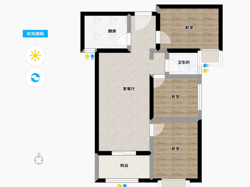 陕西省-西安市-满堂悦MOMΛ-64.06-户型库-采光通风