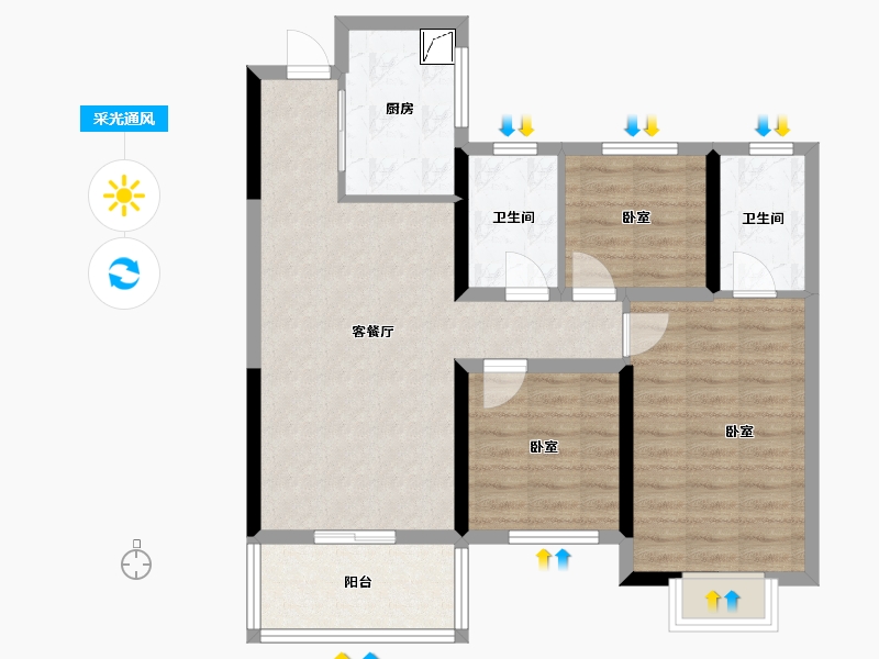 湖南省-长沙市-保利海德公园住宅-78.52-户型库-采光通风