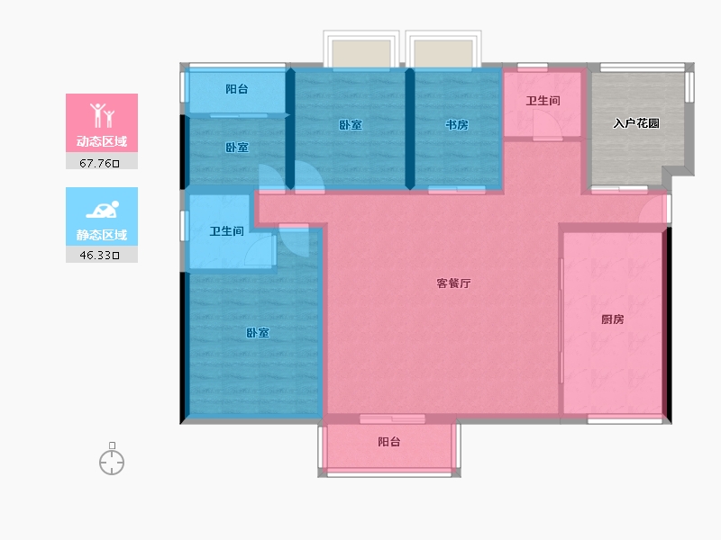 湖南省-长沙市-盛地东方芯府-109.69-户型库-动静分区