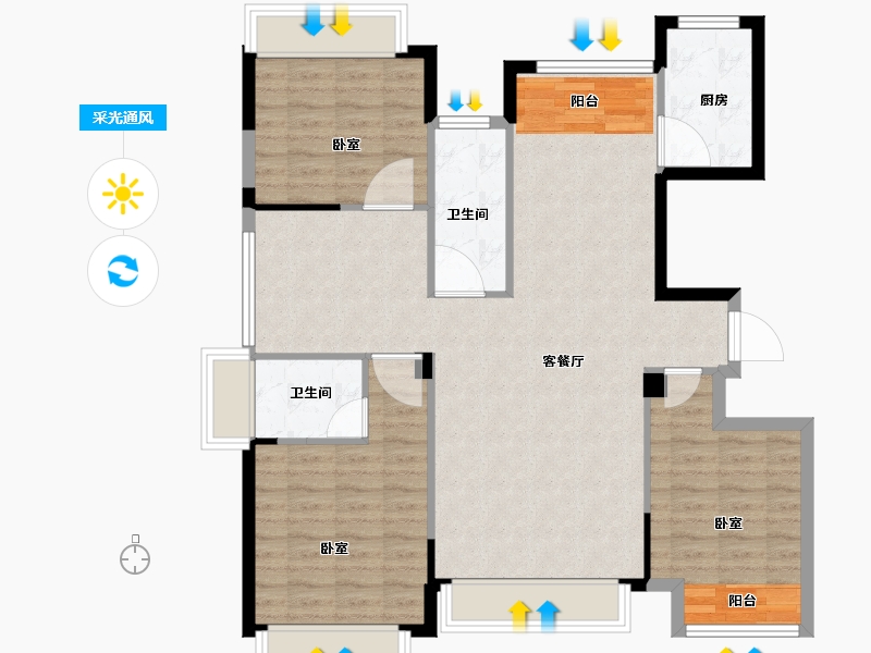 湖南省-常德市-嘉美·桃花源府-102.19-户型库-采光通风