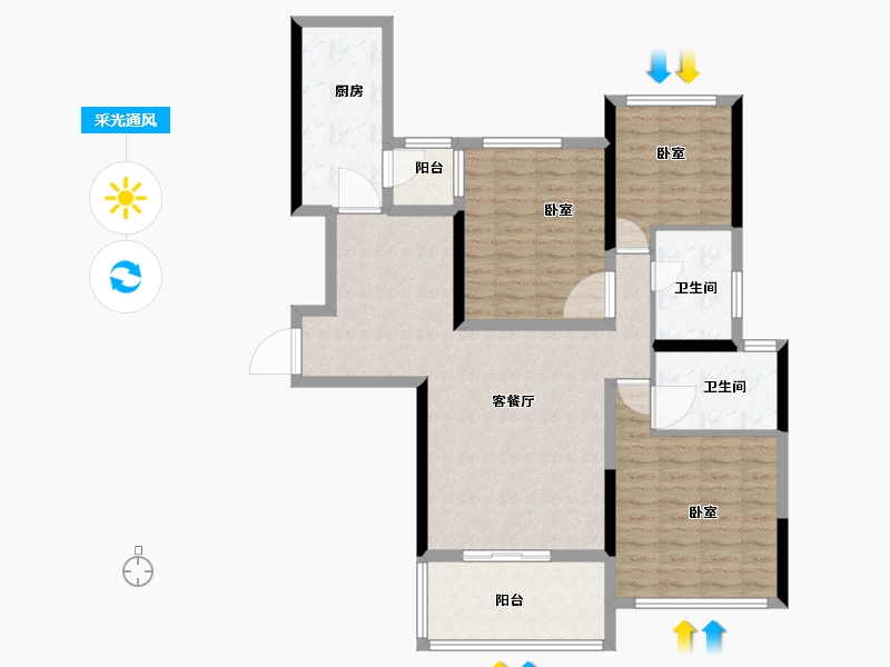 湖南省-长沙市-恒大揽湖苑-102.92-户型库-采光通风