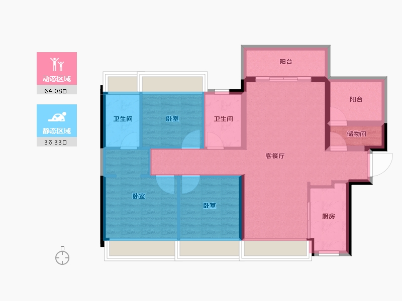 广东省-珠海市-佳兆业·水岸华都·悦港湾-89.72-户型库-动静分区