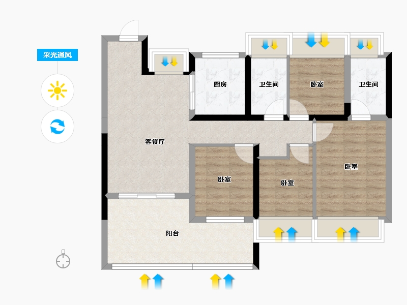 广东省-深圳市-花样年·旭辉·好时光-84.62-户型库-采光通风