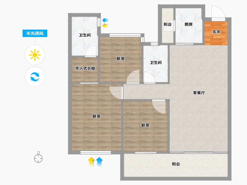 湖南省-怀化市-金为·潇湘锦城-103.35-户型库-采光通风