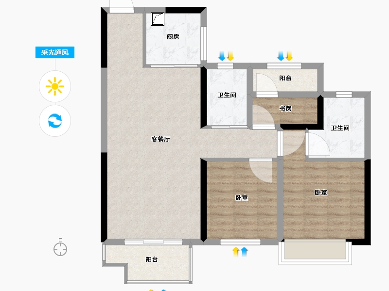 湖南省-郴州市-郴州中梁首府-83.87-户型库-采光通风