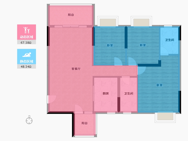 湖南省-衡阳市-珠江·愉景雅苑-104.77-户型库-动静分区