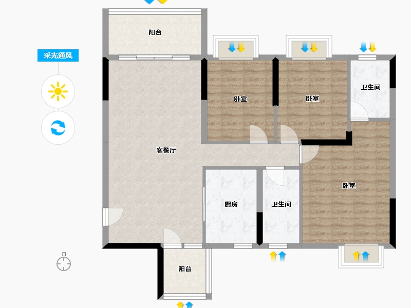 湖南省-衡阳市-珠江·愉景雅苑-104.77-户型库-采光通风