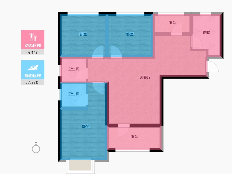 陕西省-西安市-满堂悦MOMΛ-75.82-户型库-动静分区