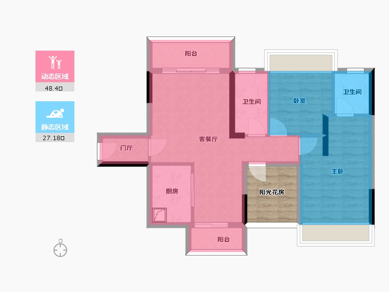 广东省-珠海市-昆仑·书香门邸-72.43-户型库-动静分区