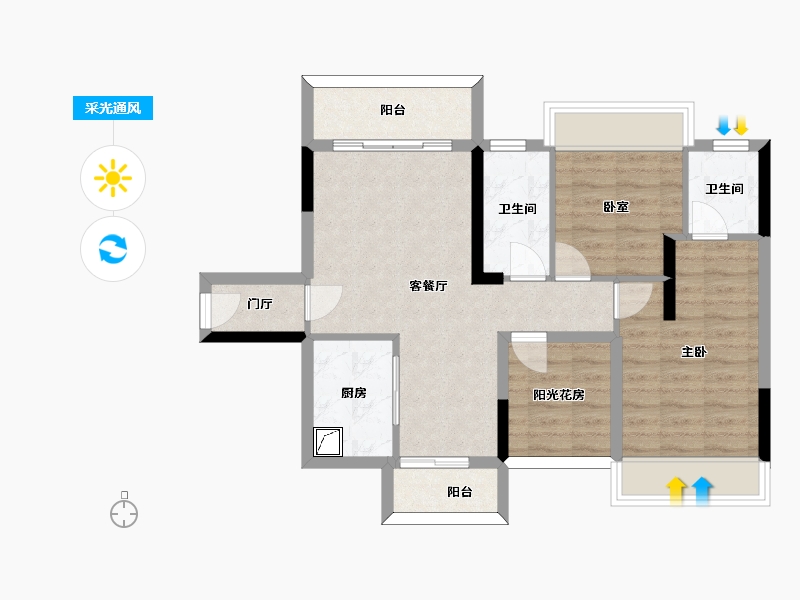 广东省-珠海市-昆仑·书香门邸-72.43-户型库-采光通风