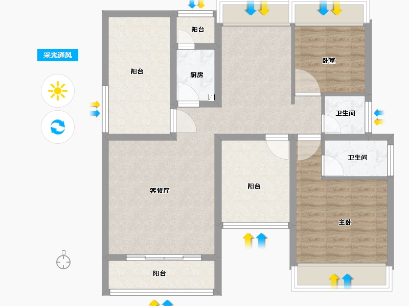 广东省-珠海市-珠海港城花园-90.39-户型库-采光通风