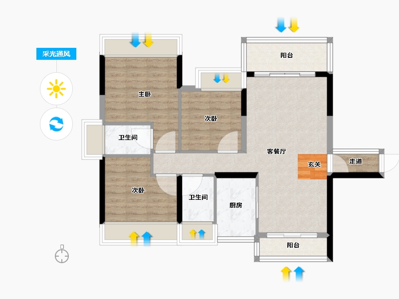 广东省-清远市-云星钱隆御景-81.70-户型库-采光通风