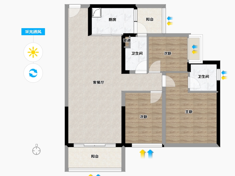 广东省-江门市-蓬江碧桂园·西江华府-87.00-户型库-采光通风