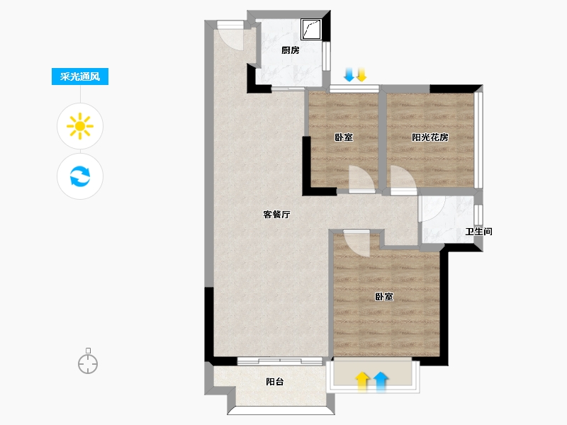 广东省-珠海市-昆仑·书香门邸-65.24-户型库-采光通风