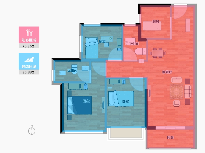 广东省-清远市-龙光玖龙府-74.71-户型库-动静分区