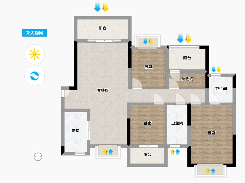 湖南省-长沙市-桥和雅苑-102.01-户型库-采光通风