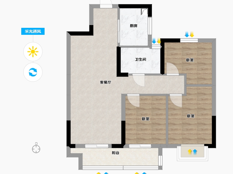 湖北省-武汉市-城投大桥龙城-70.70-户型库-采光通风