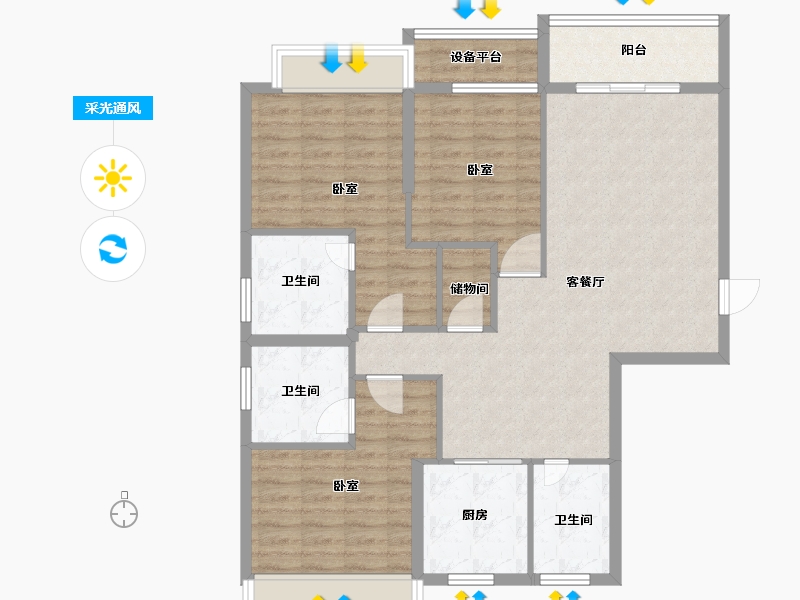 广东省-汕头市-锦绣星河名轩-101.83-户型库-采光通风