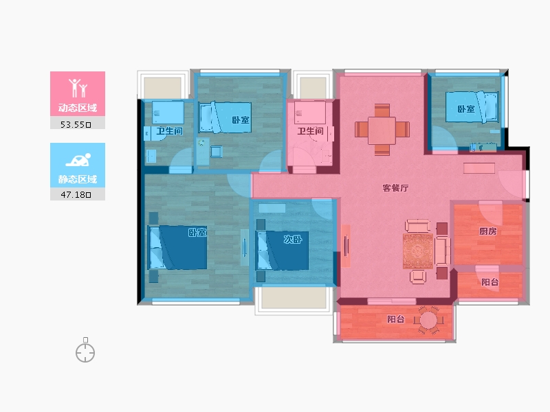 广东省-清远市-龙光玖龙府-90.05-户型库-动静分区