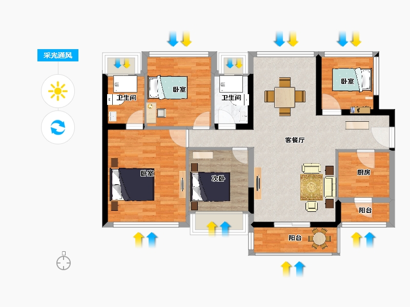 广东省-清远市-龙光玖龙府-90.05-户型库-采光通风