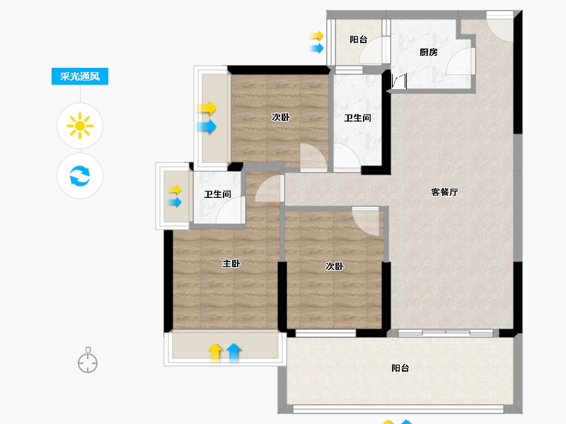 广东省-江门市-东方华城-84.07-户型库-采光通风