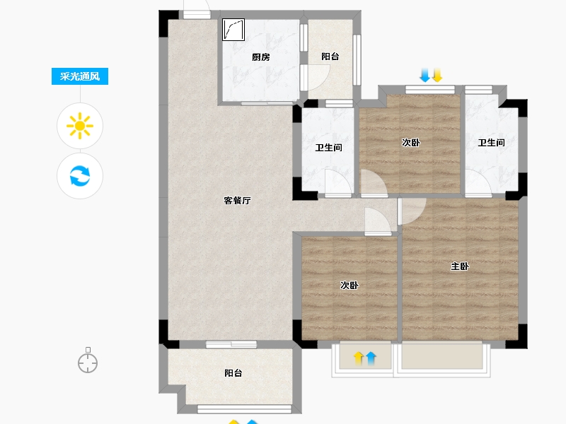 湖南省-常德市-碧桂园澧州华府-86.71-户型库-采光通风