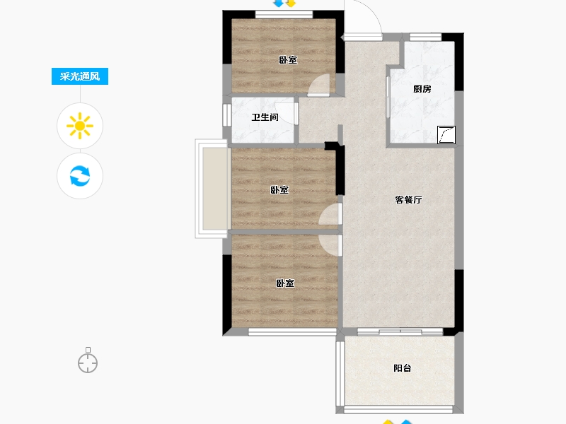 浙江省-嘉兴市-翰峰云邸-64.00-户型库-采光通风