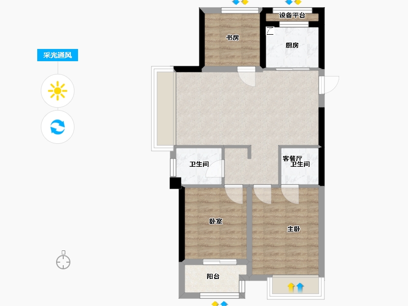 浙江省-嘉兴市-融创海越府-66.40-户型库-采光通风