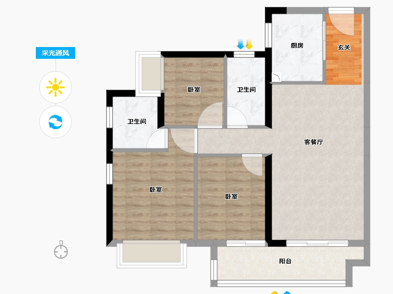 广东省-广州市-融创书院豪庭-75.78-户型库-采光通风