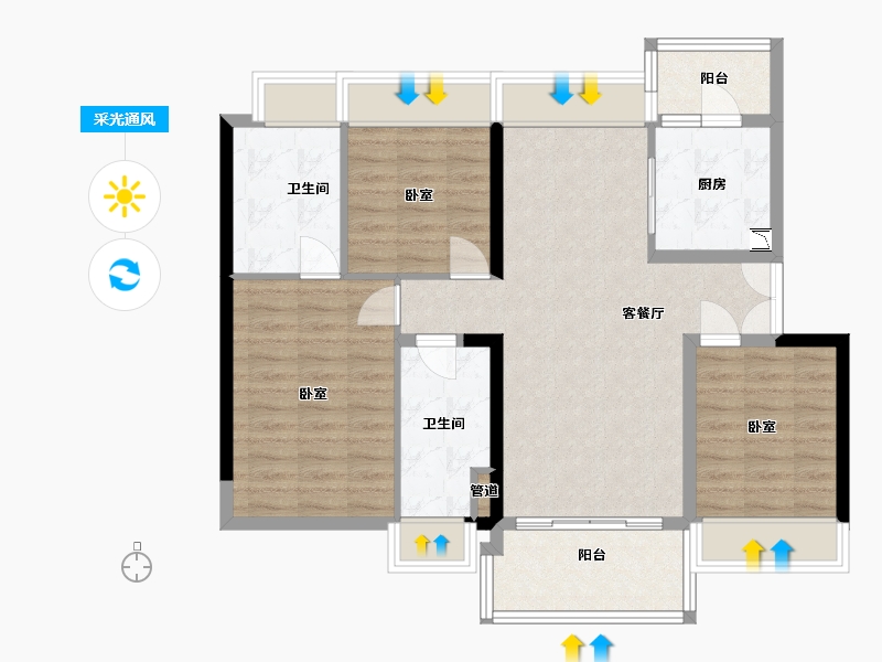 广东省-广州市-新世界天逸-90.14-户型库-采光通风