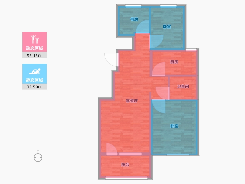 辽宁省-大连市-碧桂园·桃源-76.00-户型库-动静分区