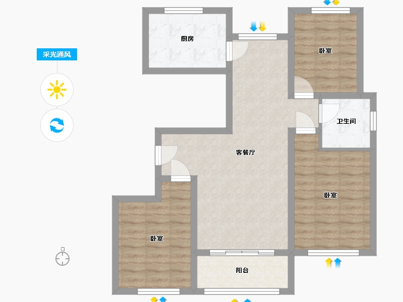 山东省-淄博市-鸿泰花漾城-78.60-户型库-采光通风