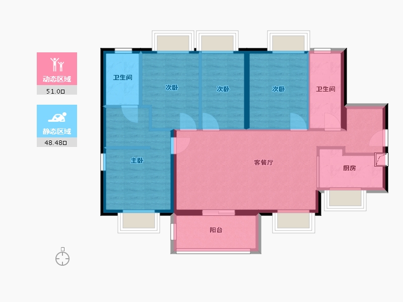 广东省-东莞市-万科中天城市花园二期-88.96-户型库-动静分区