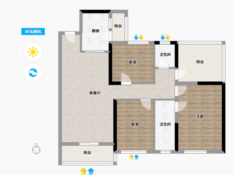 广西壮族自治区-玉林市-陆川碧桂园-105.07-户型库-采光通风