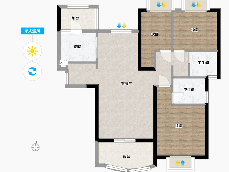 湖南省-常德市-汉寿恒大御府-85.33-户型库-采光通风