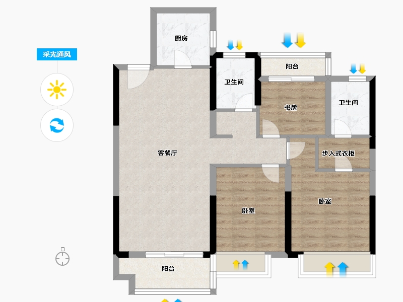 湖南省-岳阳市-中梁·首府-86.00-户型库-采光通风